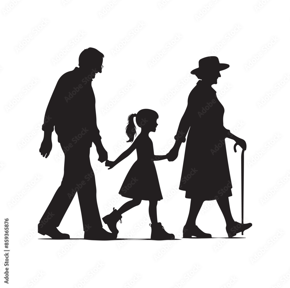 grandparents walking with granddaughter vector silhouette Illustration grandparents walking with granddaughter vector silhouette Illustration