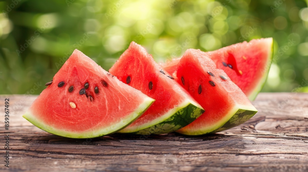 Fresh watermelon slices on a wooden table. Concept of summer, Fresh watermelon slices on a wooden table. Concept of summer,
