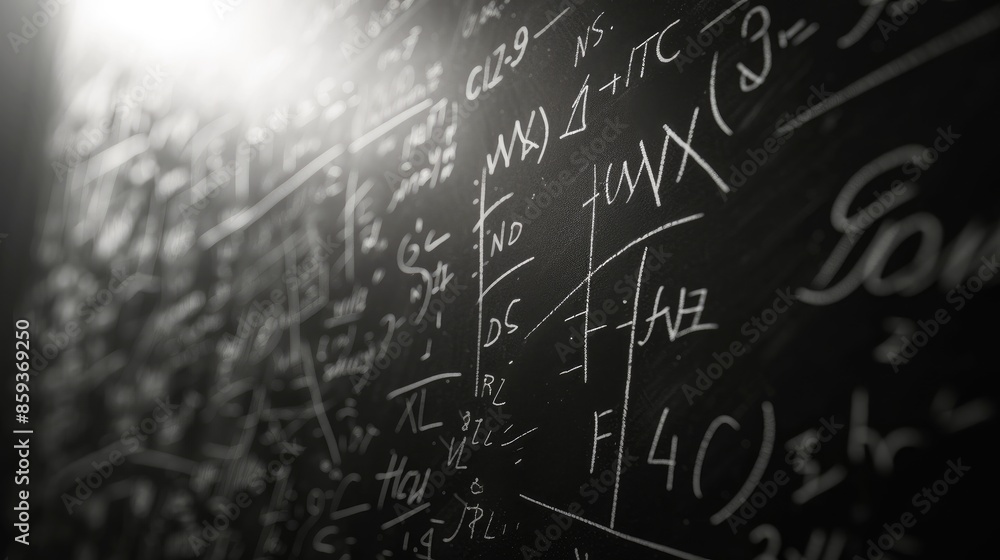 Academic Ambiance: Front View Classroom with Complex Equations Academic Ambiance: Front View Classroom with Complex Equations