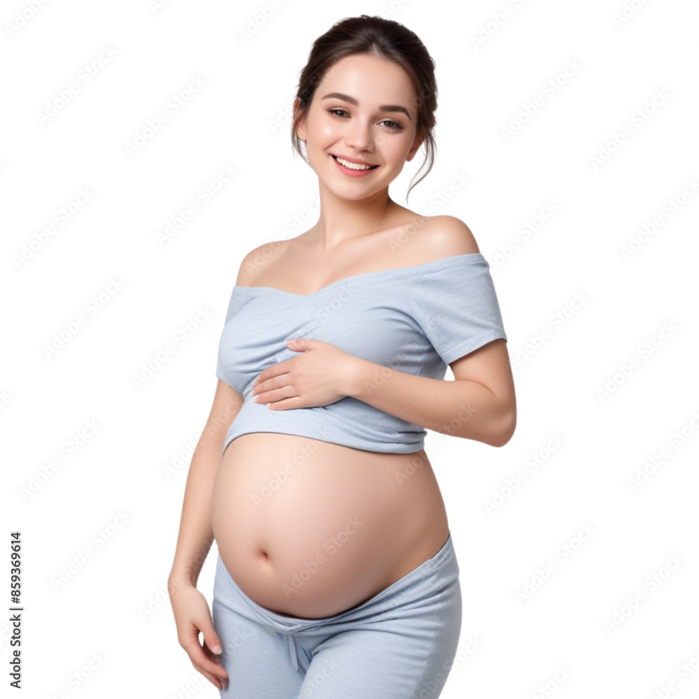 Happy young Asian pregnant woman on Isolated transparent background png. generated with AI Happy young Asian pregnant woman on Isolated transparent background png. generated with AI