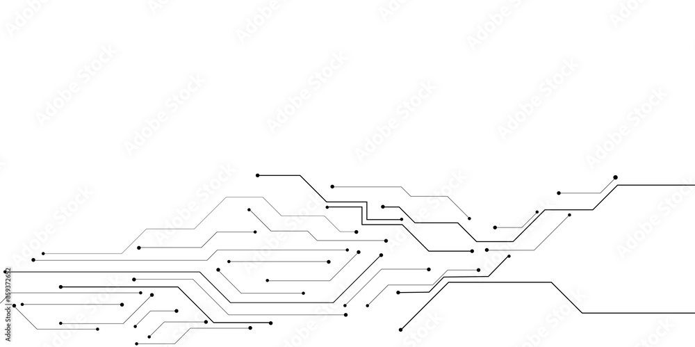 Obraz premium Vectors High-tech connection system on a white background. Technology digital circuit board background. Technology black circuit diagram.
