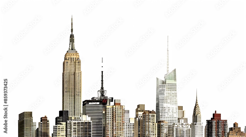 Fototapeta premium New York City Empire State Buildings isolated on white background : Generative AI