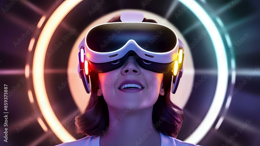 a woman wearing a virtual reality headset is wearing a virtual virtual reality headset a woman wearing a virtual reality headset is wearing a virtual virtual reality headset