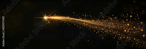 Estrela dourada mágica festiva. Cometa dourado com estrelas cintilantes e poeira gliter