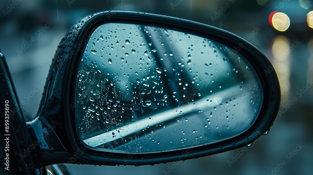 rain drops on car mirror : Generative AI rain drops on car mirror : Generative AI