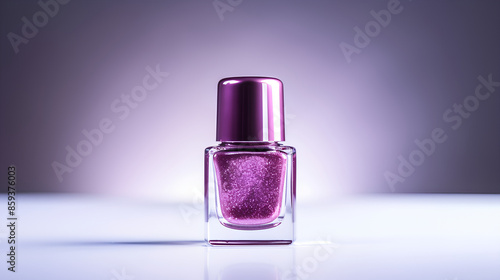 a product photography style of a purple nail polish gel bottle