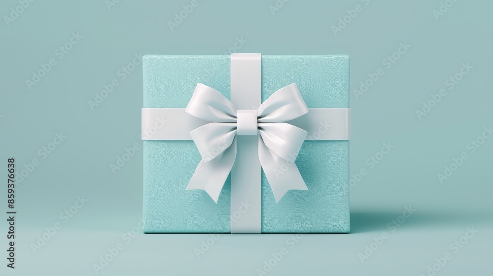 Mock-up poster of a baby blue gift box with a white bow, placed against a light blue background, creating a soft and inviting presentation, perfect for celebrations and gifts Mock-up poster of a baby blue gift box with a white bow, placed against a light blue background, creating a soft and inviting presentation, perfect for celebrations and gifts