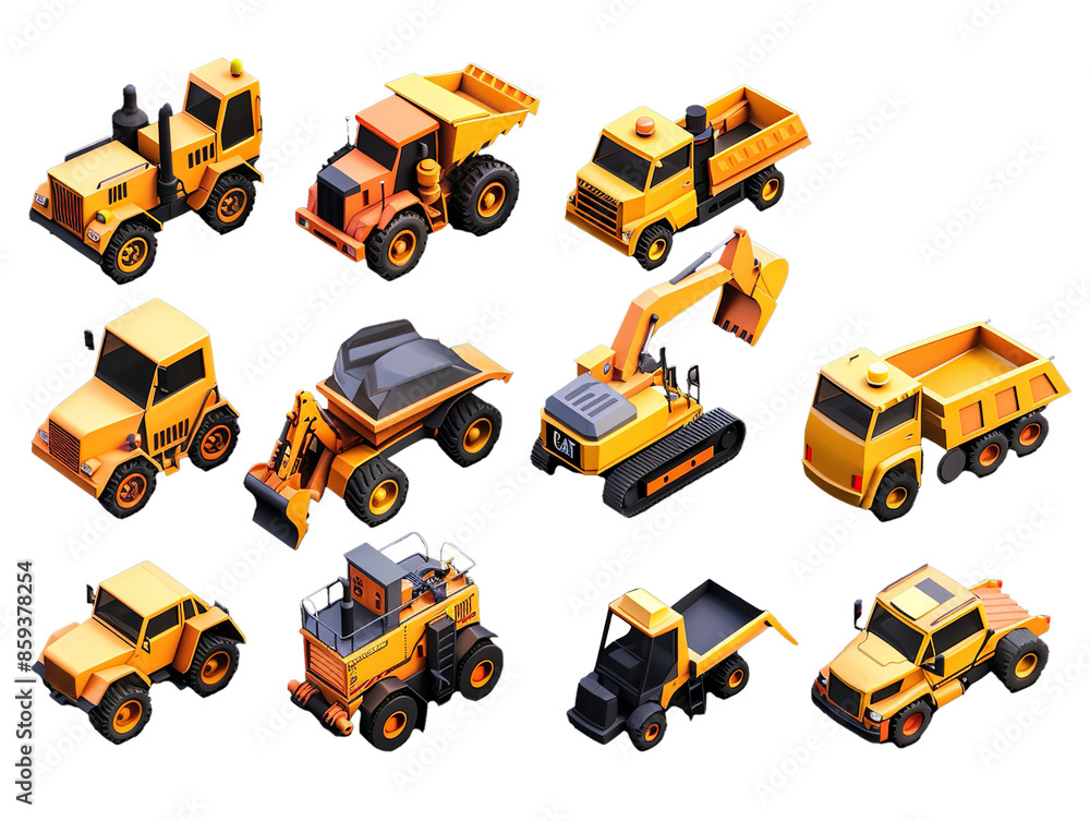 Obraz premium collection of 3d render of construction vehicle