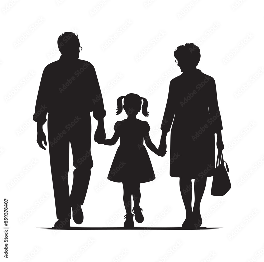 grandparents walking with granddaughter vector silhouette Illustration grandparents walking with granddaughter vector silhouette Illustration