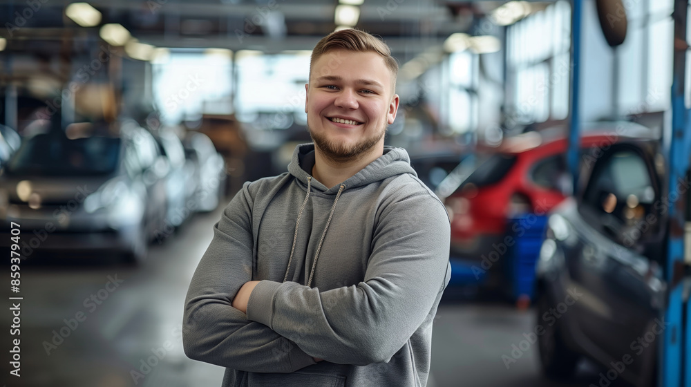 A photo of a happy young smiling Slavic man with short hair and a grey hoodie. A photo of a happy young smiling Slavic man with short hair and a grey hoodie.