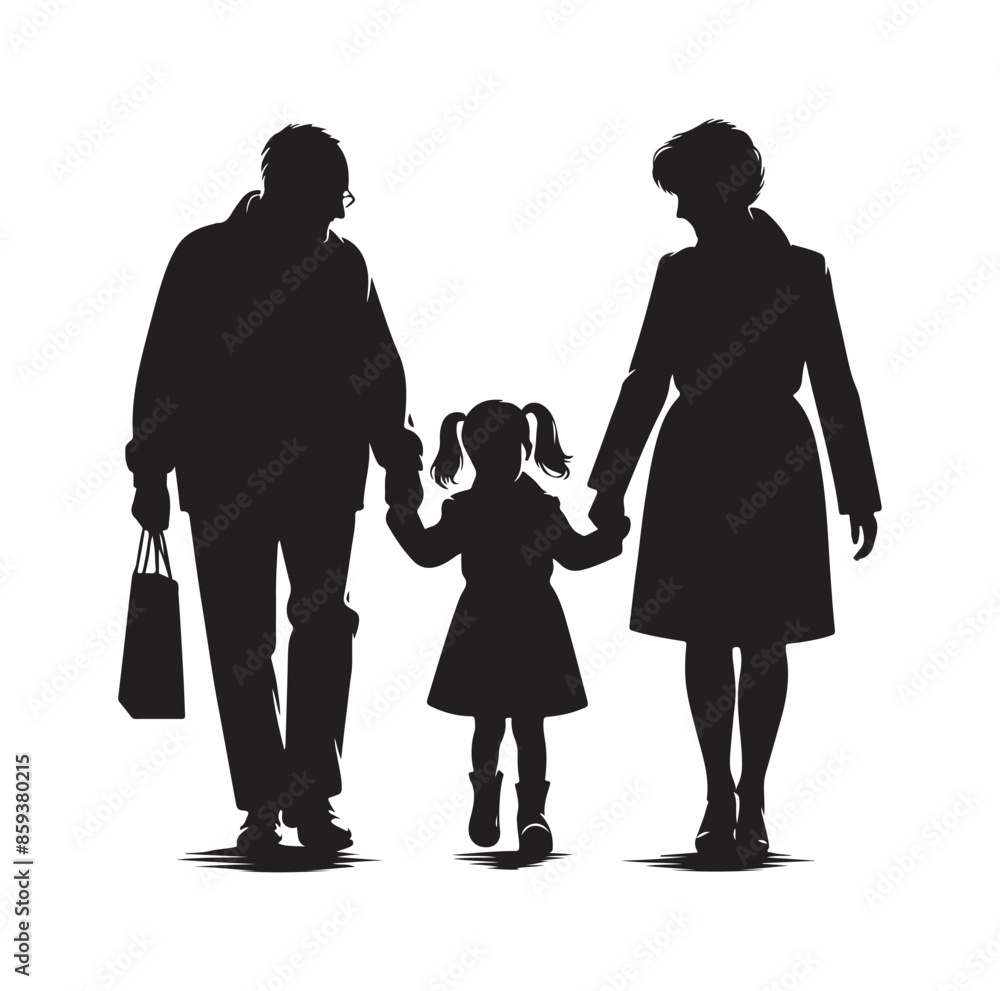 grandparents walking with granddaughter vector silhouette Illustration grandparents walking with granddaughter vector silhouette Illustration