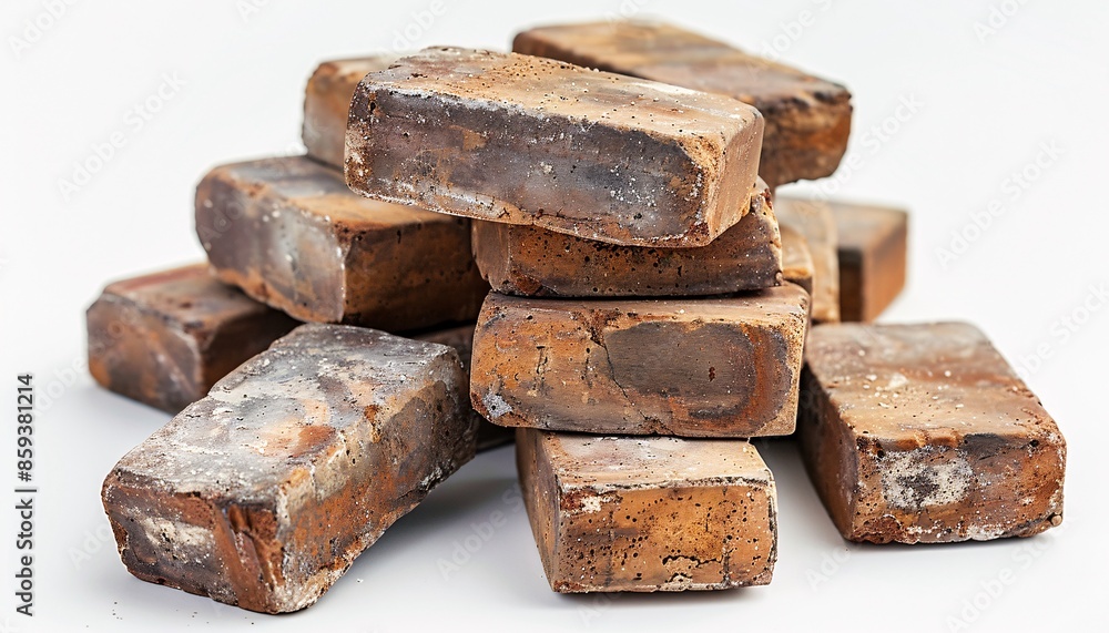 Stack of Weathered Red Bricks Isolated on White Background for Construction and Building Projects Stack of Weathered Red Bricks Isolated on White Background for Construction and Building Projects