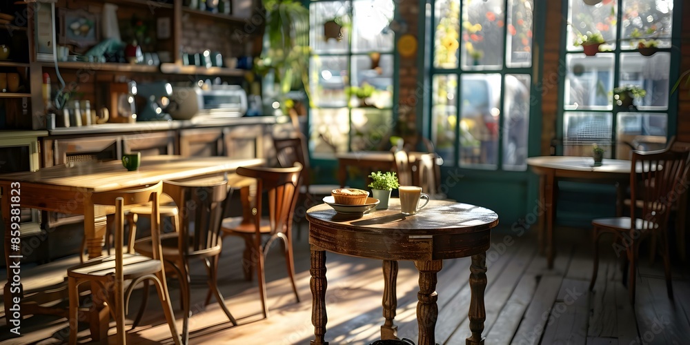 Morning view of village coffee shop. Concept Village Life, Coffee Culture, Rustic Charm, Morning Light, Local Businesses Morning view of village coffee shop. Concept Village Life, Coffee Culture, Rustic Charm, Morning Light, Local Businesses