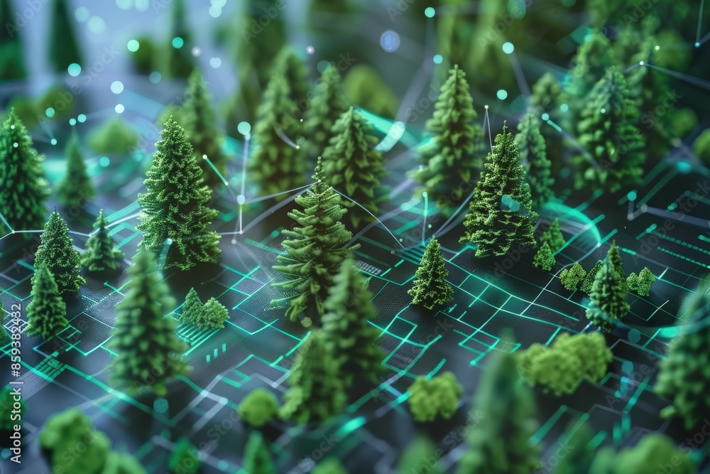Realistic illustration of an AI system analyzing forest health through machine learning algorithms, demonstrating AI in forestry management AI in forestry, Machine learning, Natural resource Realistic illustration of an AI system analyzing forest health through machine learning algorithms, demonstrating AI in forestry management AI in forestry, Machine learning, Natural resource