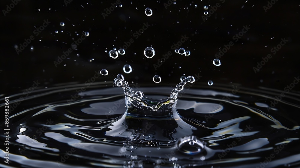 Shape form droplet of Water splashes into drop water attack fluttering in air and stop motion freeze shot Splash Water for texture graphic resource elements black background isolated : Generative AI Shape form droplet of Water splashes into drop water attack fluttering in air and stop motion freeze shot Splash Water for texture graphic resource elements black background isolated : Generative AI
