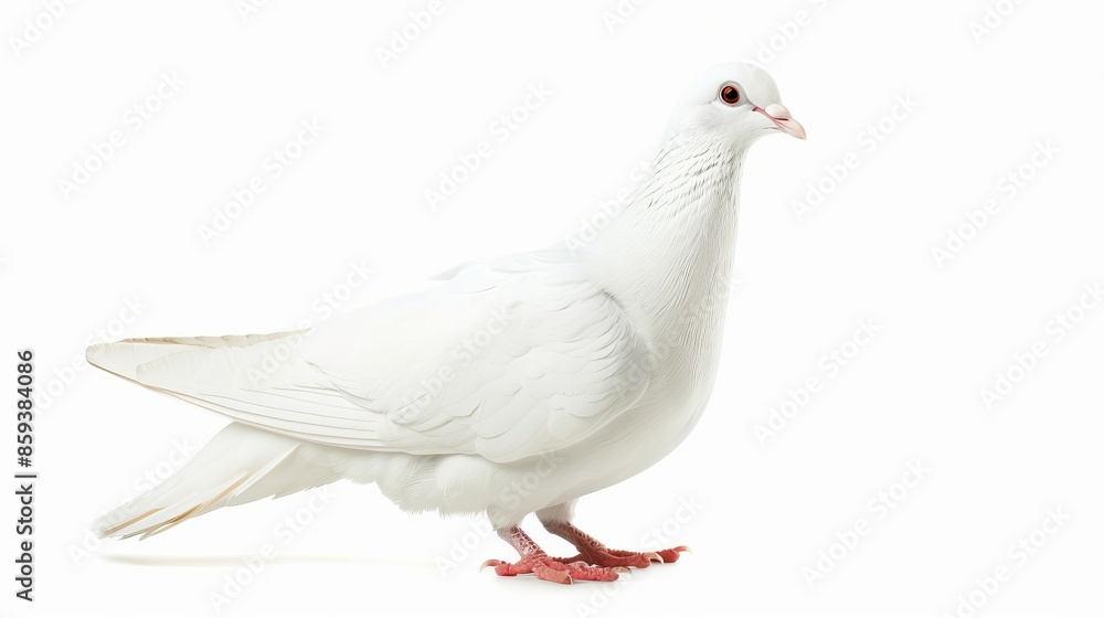 Elegant white dove on isolated white background. Close-up view of a peaceful bird. Studio photography for conceptual uses like love or peace symbols. Ideal for presentations or creative work. AI Elegant white dove on isolated white background. Close-up view of a peaceful bird. Studio photography for conceptual uses like love or peace symbols. Ideal for presentations or creative work. AI
