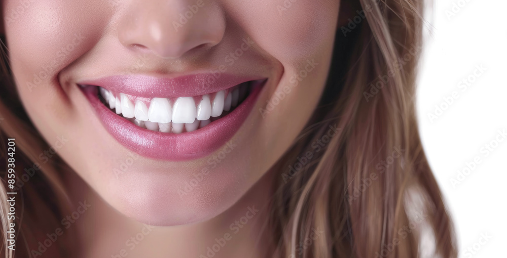 Bright Smile with Perfect White Teeth Close-Up: Woman with Brilliant Smile with Red Lips and White Teeth - Dental Health and Aesthetic Concepts