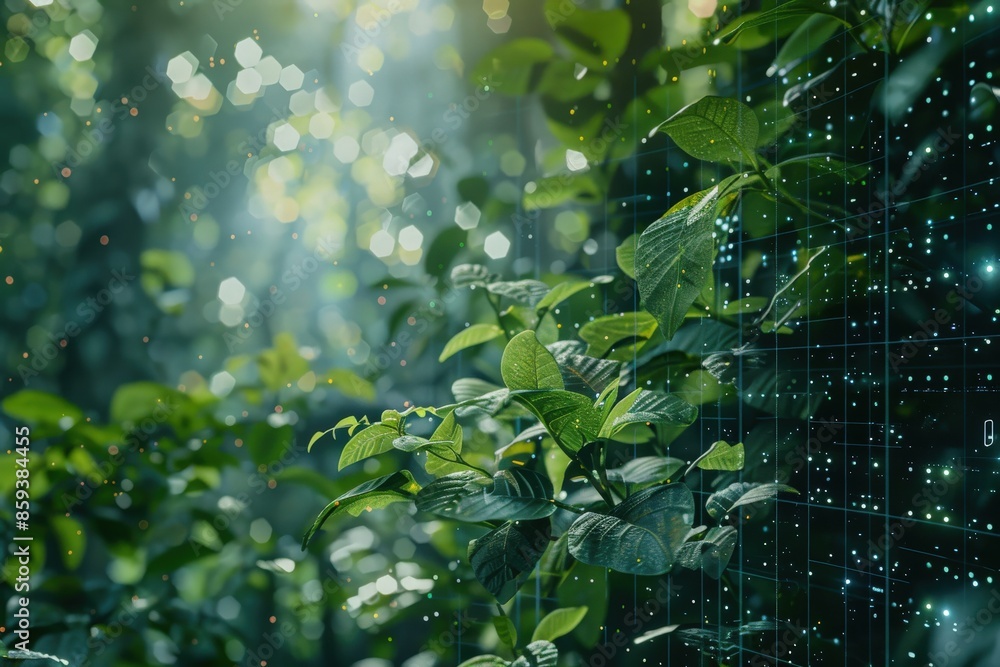 Realistic depiction of an AI system identifying plant species in a dense forest, aiding botanists and researchers AI for species identification, Environmental AI, Nature coexistence Realistic depiction of an AI system identifying plant species in a dense forest, aiding botanists and researchers AI for species identification, Environmental AI, Nature coexistence
