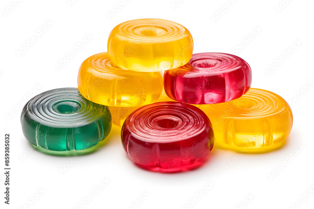 Colorful fruit hard candy top view isolated on white background Colorful fruit hard candy top view isolated on white background