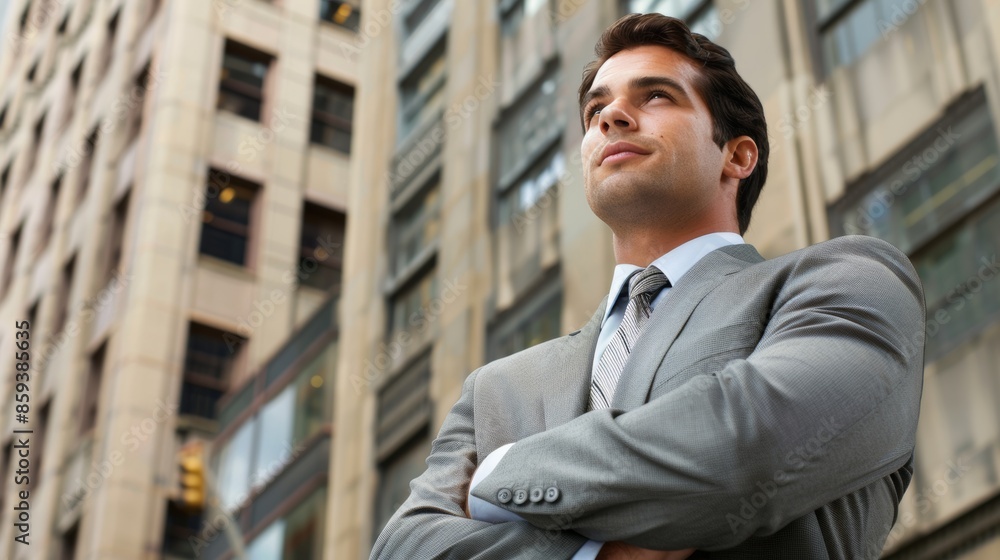 Confident businessman in the city looking towards the future Confident businessman in the city looking towards the future