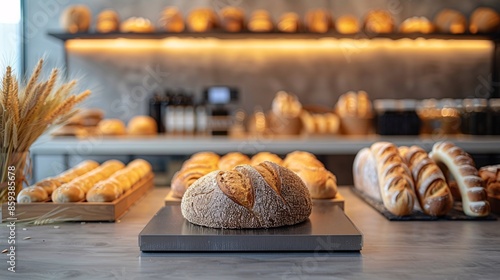 Freshly Baked Bread on Modern Podium photo