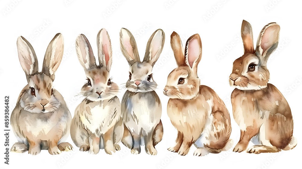 Collection of cute rabbits watercolor isolated on a white background Collection of cute rabbits watercolor isolated on a white background