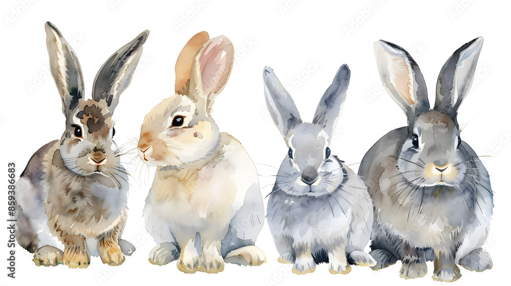 Collection of cute rabbits watercolor isolated on a white background Collection of cute rabbits watercolor isolated on a white background