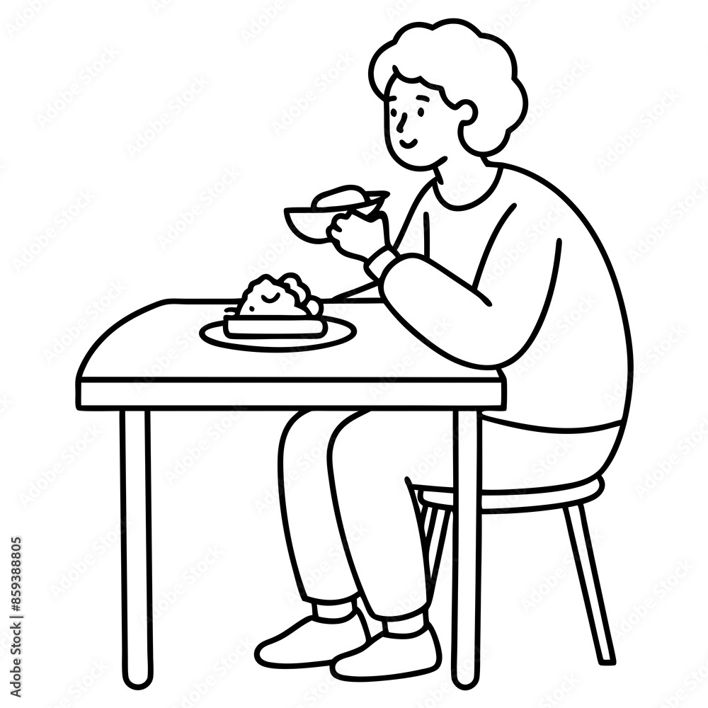 vector illustration sitting and eat at the table vector illustration sitting and eat at the table