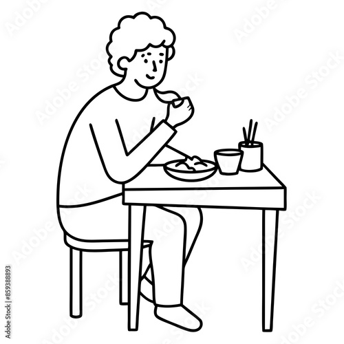 vector illustration sitting and eat at the table