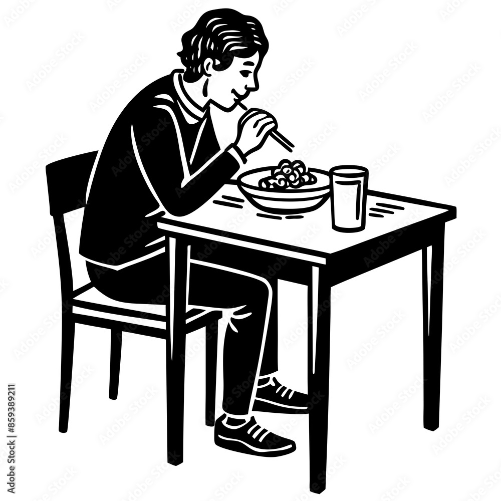 vector illustration sitting and eat at the table vector illustration sitting and eat at the table