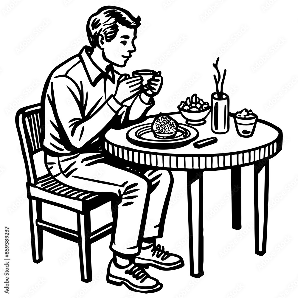 vector illustration sitting and eat at the table vector illustration sitting and eat at the table