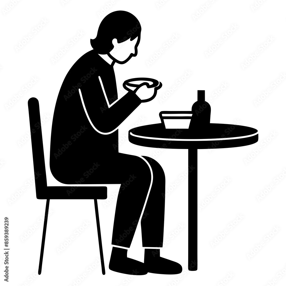 vector illustration sitting and eat at the table vector illustration sitting and eat at the table