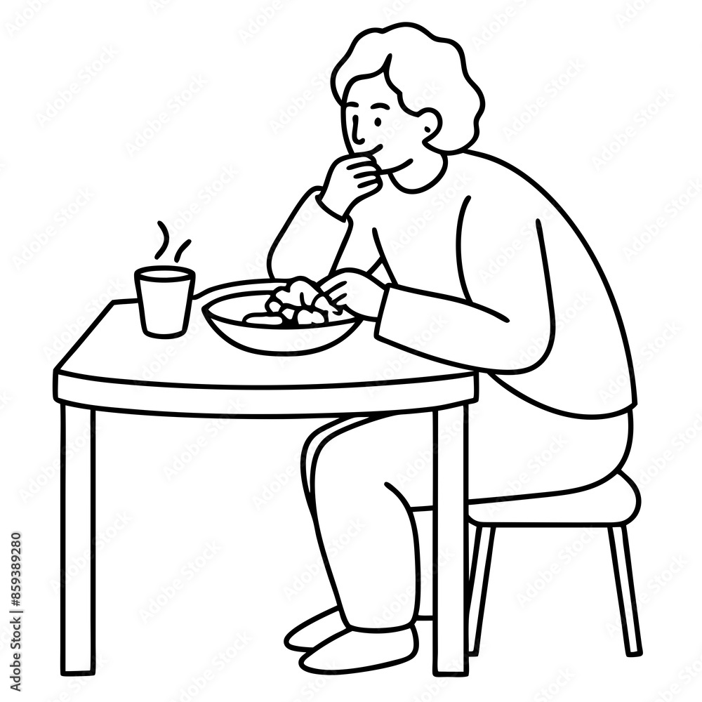 vector illustration sitting and eat at the table vector illustration sitting and eat at the table