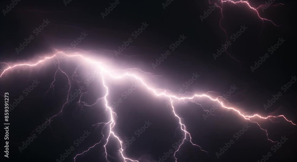 Vivid, forked lightning is striking through a dark night sky, creating a powerful and ominous atmosphere. The bright electrical discharge illuminates the sky, creating a dramatic contrast Vivid, forked lightning is striking through a dark night sky, creating a powerful and ominous atmosphere. The bright electrical discharge illuminates the sky, creating a dramatic contrast