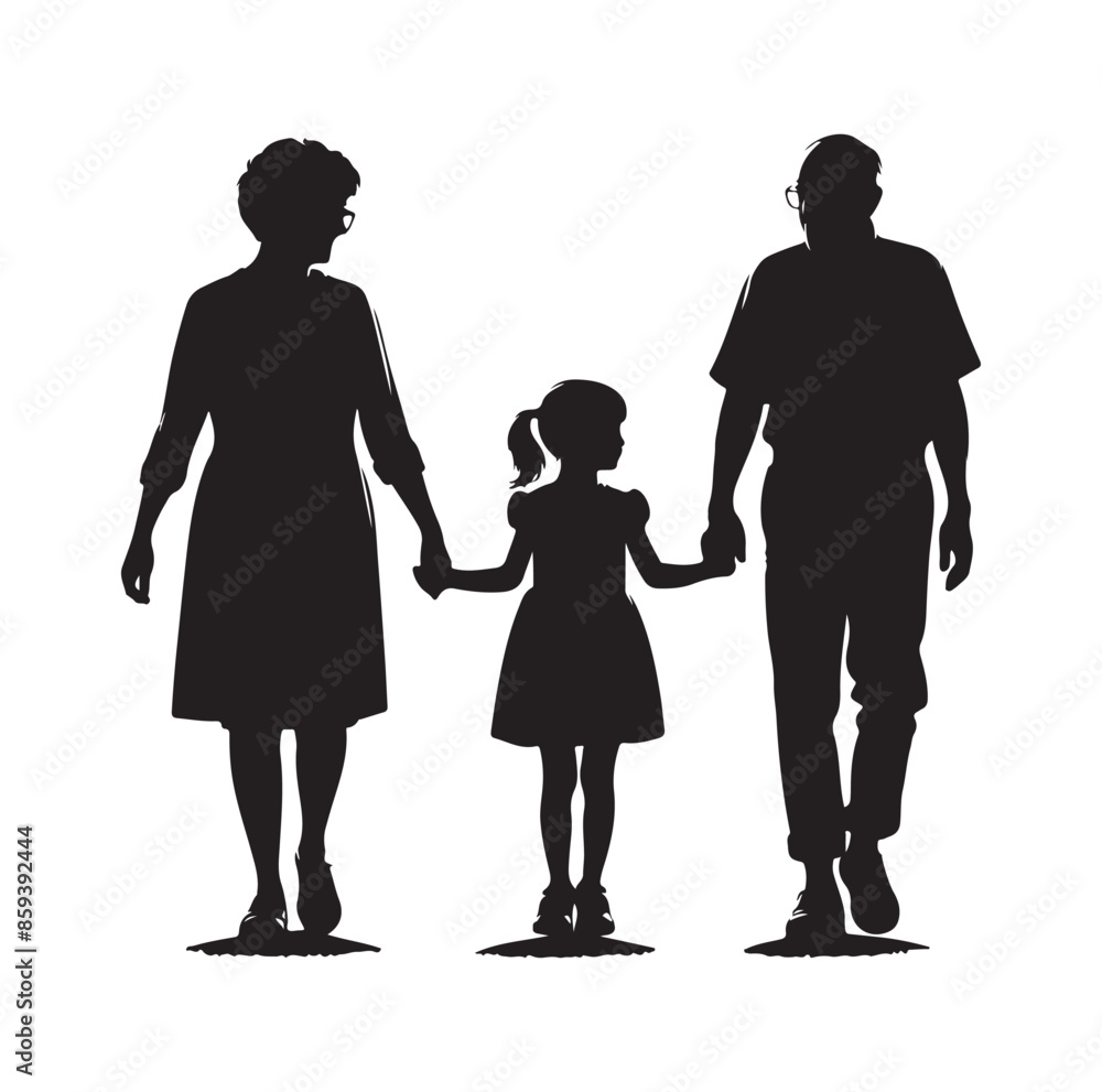 grandparents walking with granddaughter vector silhouette Illustration grandparents walking with granddaughter vector silhouette Illustration