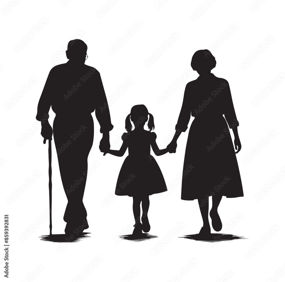 grandparents walking with granddaughter vector silhouette Illustration grandparents walking with granddaughter vector silhouette Illustration