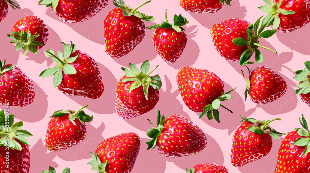 A cool retro design with red strawberries on a pink background. A cool retro design with red strawberries on a pink background.