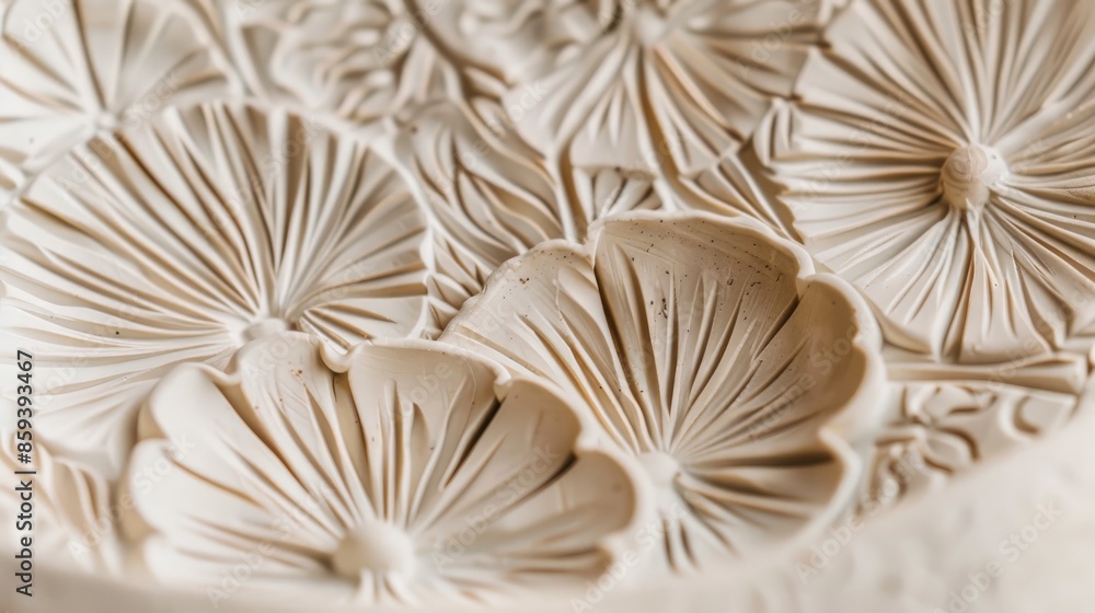 Floral pattern imprinted on handmade ceramic copy space Floral pattern imprinted on handmade ceramic copy space