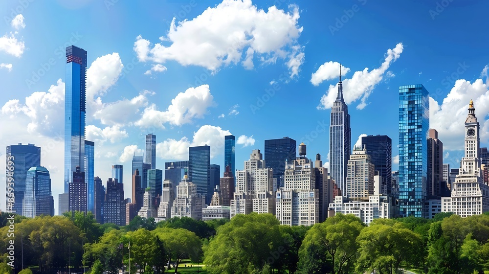 Fototapeta premium New York City skyline Manhattan Skyscrapers panorama : Generative AI