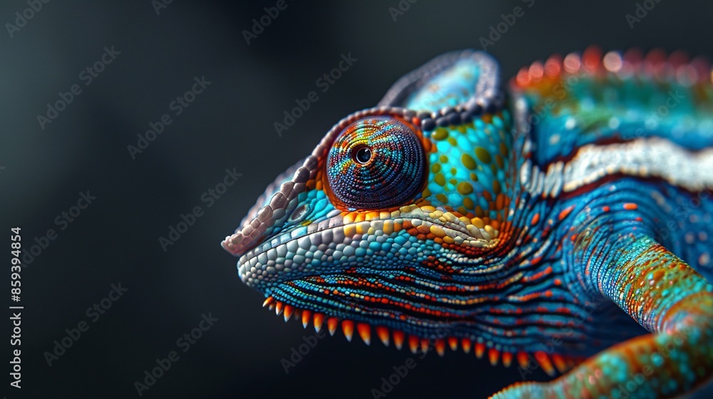 Obraz premium Vibrant chameleon clinging to a branch