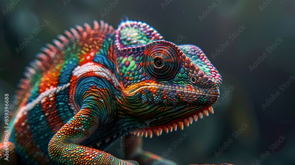 Chameleon with striking colors on a branch Chameleon with striking colors on a branch