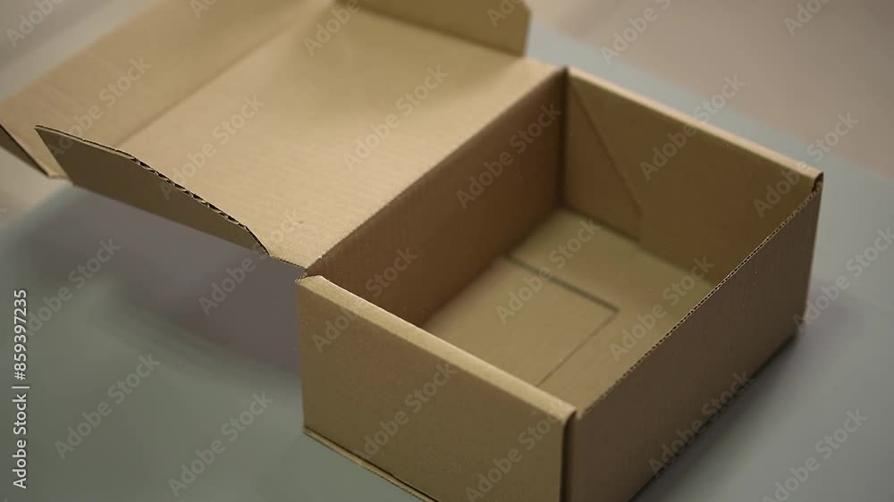 pack in a cardboard box. cardboard box on the table. Slow motion video. High-quality 4K shooting pack in a cardboard box. cardboard box on the table. Slow motion video. High-quality 4K shooting