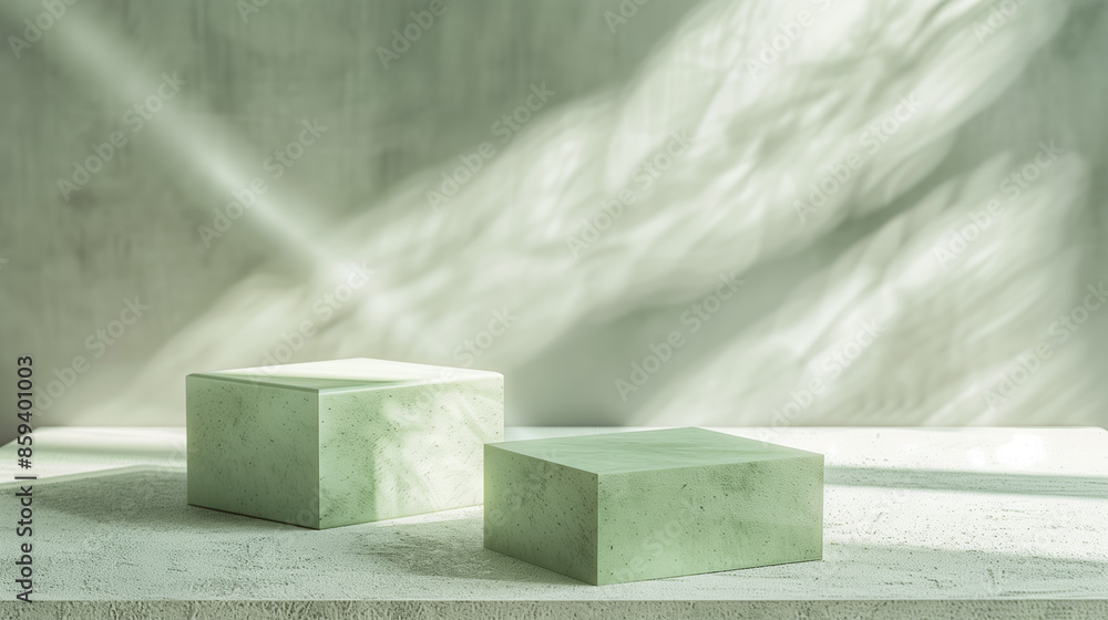 Matte-textured stone podiums in soft gray and green shades. Concrete texture elements. Podiums for cosmetic photography. Matte-textured stone podiums in soft gray and green shades. Concrete texture elements. Podiums for cosmetic photography.