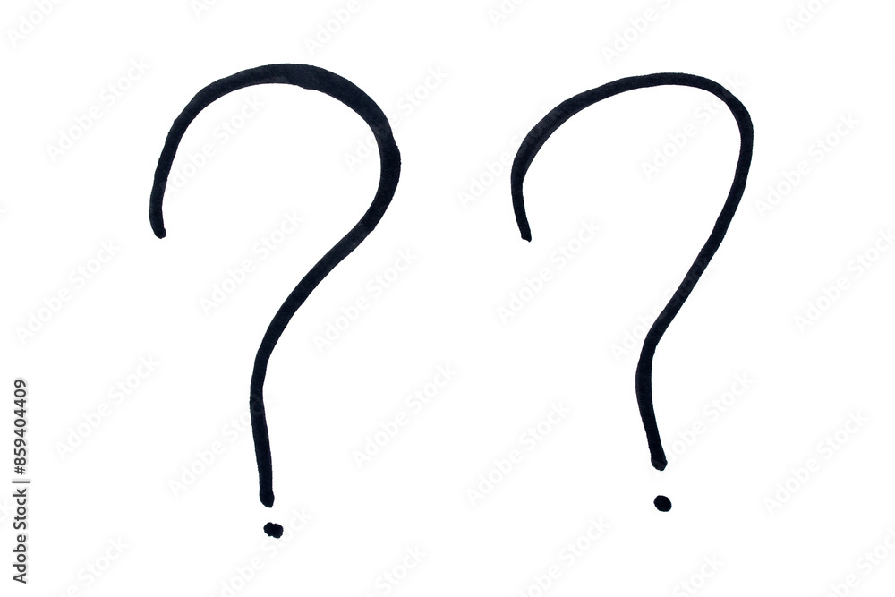 Two black question marks drawn with marker on transparent background Two black question marks drawn with marker on transparent background