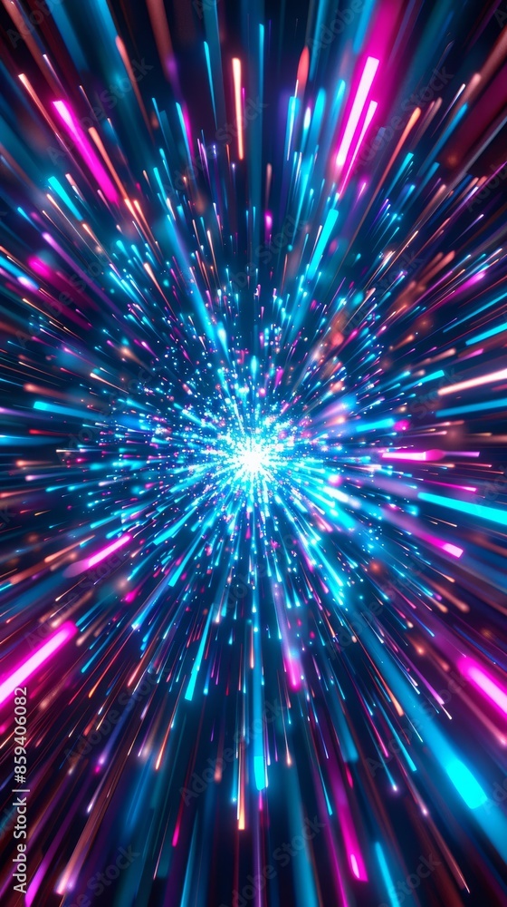 Abstract Neon Light Streaks Radiating Outwards From Center Point Abstract Neon Light Streaks Radiating Outwards From Center Point