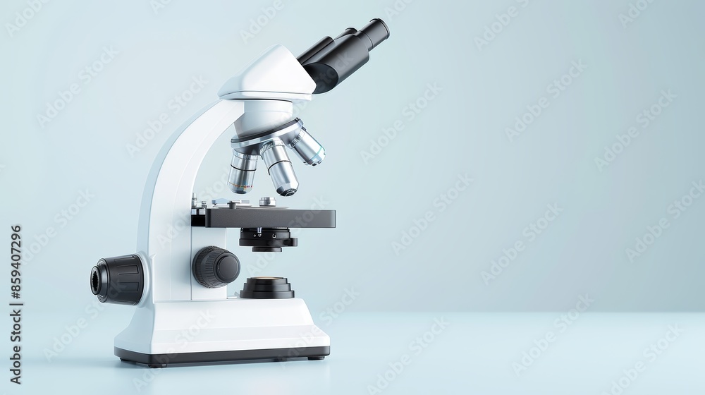 Advanced microscope with a clean, well-lit background, emphasizing the clarity and precision of the optical components, perfect for medical and research visuals Advanced microscope with a clean, well-lit background, emphasizing the clarity and precision of the optical components, perfect for medical and research visuals