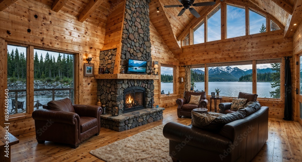 Interior view of a luxury log home in Alaska with a stunning view
Interior view of a luxury log home in Alaska with a stunning view