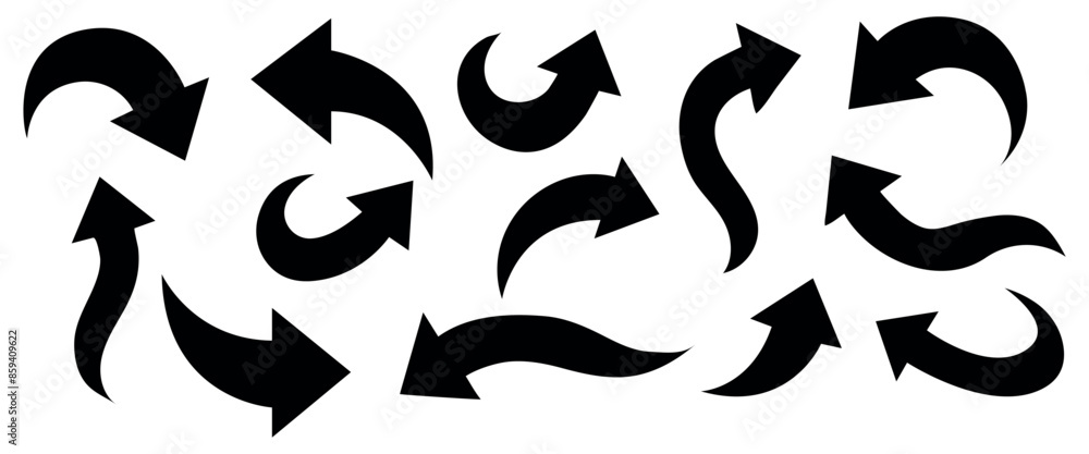 Set of black Curved Arrows isolated on white background. Vector illustration editable icons. Set of black Curved Arrows isolated on white background. Vector illustration editable icons.