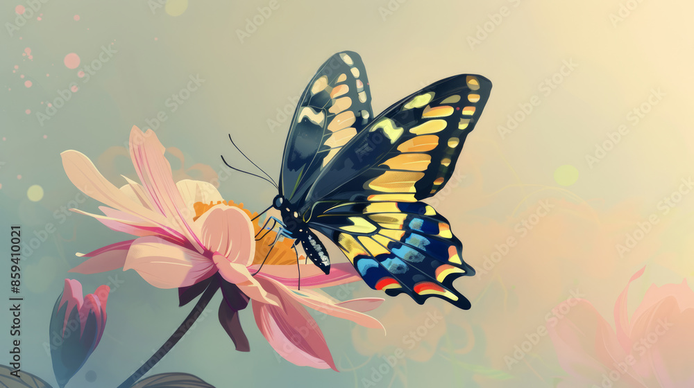 Beautiful butterfly on on flower in sunlight Beautiful butterfly on on flower in sunlight