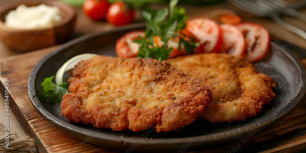 Milanesa breaded fried meat cutlet served with mashed potatoes or in sandwich. Concept Milanesa, Breaded Meat Cutlet, Fried Comfort Food, Mashed Potatoes, Sandwich Filling Milanesa breaded fried meat cutlet served with mashed potatoes or in sandwich. Concept Milanesa, Breaded Meat Cutlet, Fried Comfort Food, Mashed Potatoes, Sandwich Filling